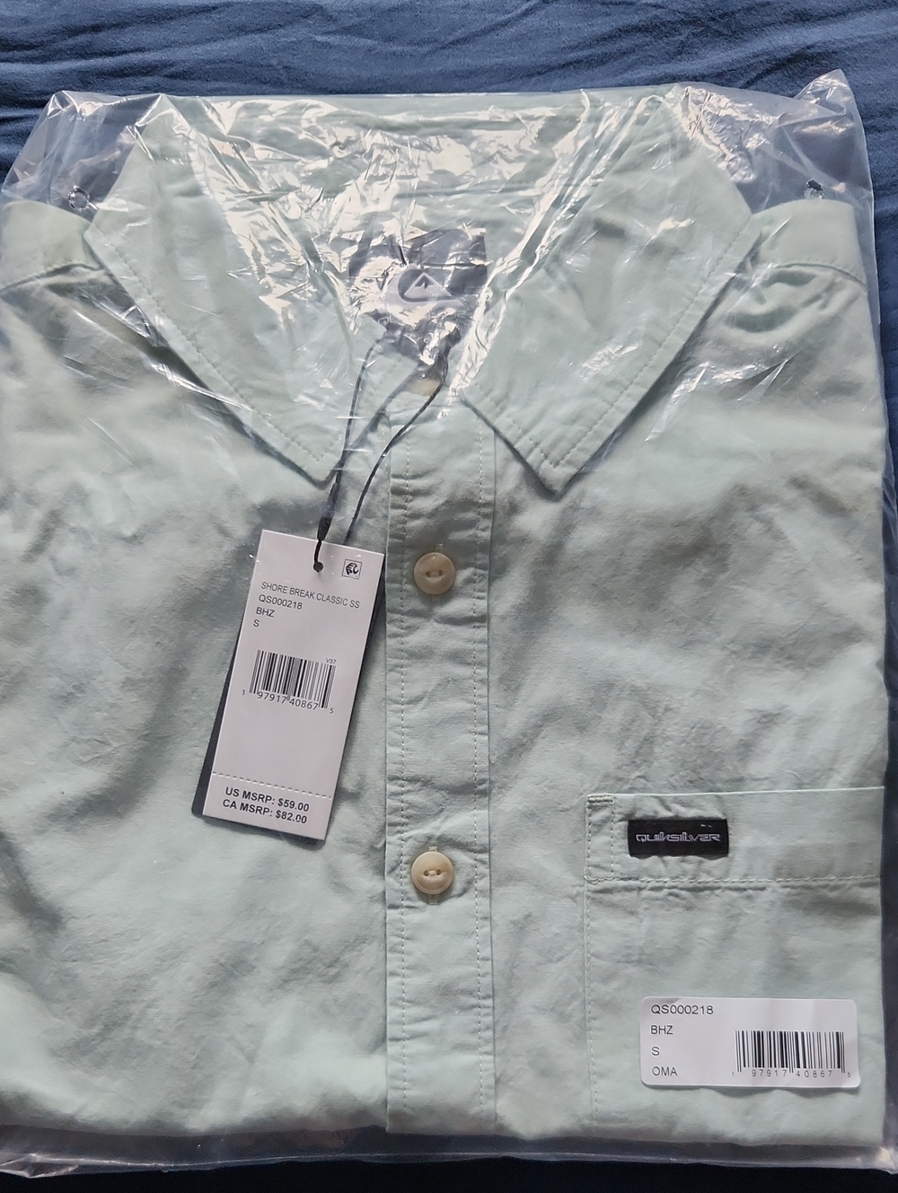 Quiksilver Men's Mint Green Short-Sleeve Button-Down Shirt